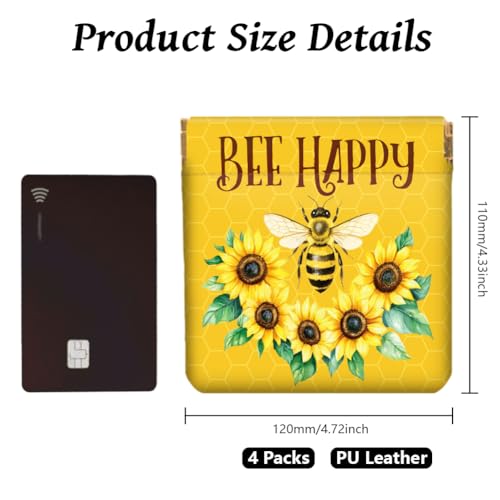Peacoblue Bees and Flower Coin Purse,PU Leather Squeeze Pouch 4PCS - style: Bees and Flower
