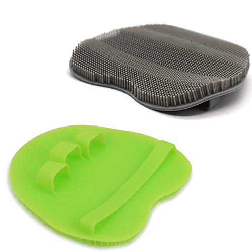 2 Pack Soft Silicone Shower Brush, Body Exfoliating Skin Massage Scrubber - color: 1 Pars_green+gray