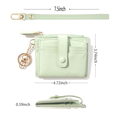 Keychain Wallet Wristlet Small Credit Card Holder Bracelet Key Chain Purse Bangle Tassel Beads Key Rings for Women - color: 04-rfid Green