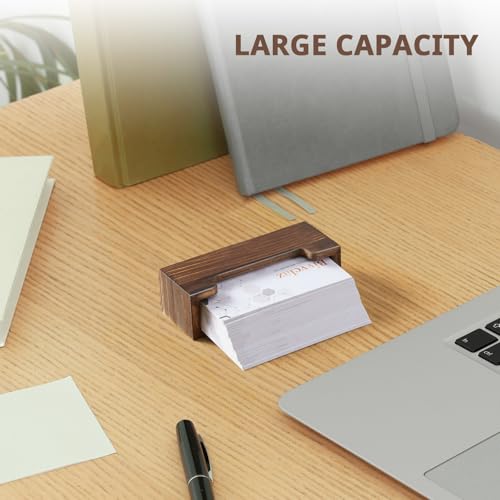 Bivvclaz Business Card Holder Desk, Burnt Wood Business Card Organizer Desktop Business Card Display Stand for Office Tabletop Exhibition, Small Business Essentials - color: Brown