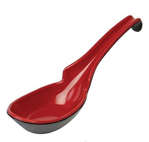 JapanBargain 2397x6, Set of 6 Asian Soup Spoons with Hook Japanese Chinese Spoons Rice Pho Noodle Soup Spoons Wonton Spoons, Red/Black - color: Red/Black