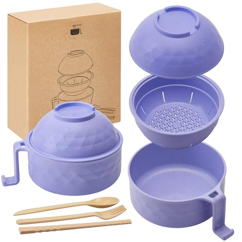 1 Set Microwave Ramen Cooker Bowl with Utensils, Purple - color: Purple