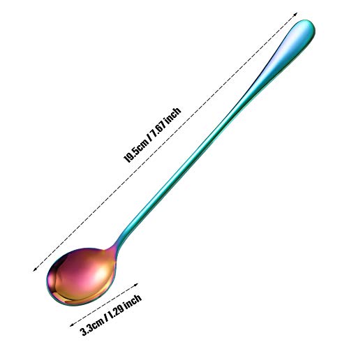 8 Pcs Long Handle Tea Spoon, Stainless Steel Mixing Spoon, Round Style - style: Round Style
