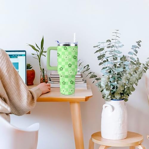Checkered Daisy Tumbler 40 oz Tumbler with Handle and Straw Lid - color: Checkered Daisy
