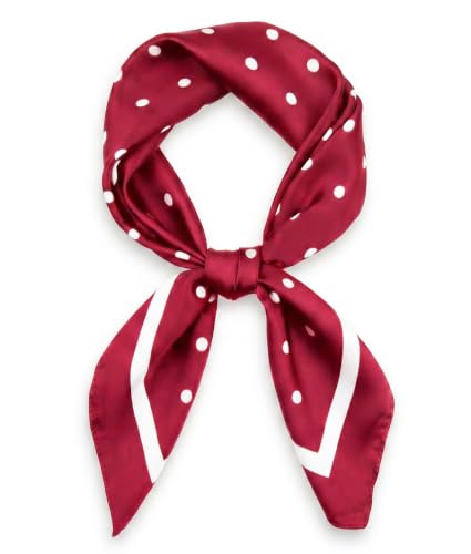 corciova Women’s Square Scarf 27.5 in (70 x 70 cm), Satin-Feel Polyester, Lightweight Fashion Scarf for Hair, Neck and Bag - color: Polka Dot (Deep Red / White)