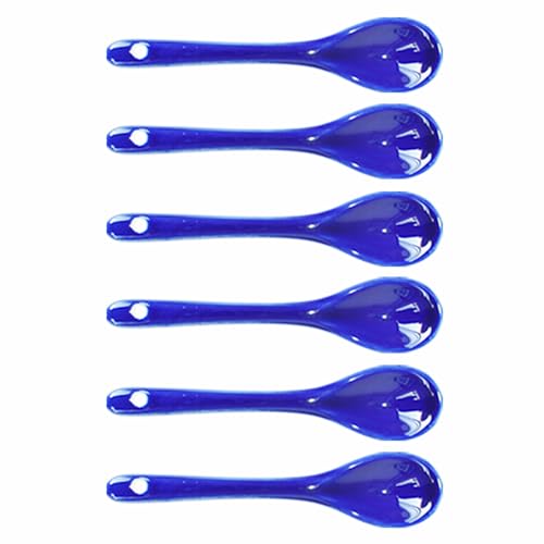 6 pcs Porcelain Egg Spoons Tea Spoon Ceramic Spoons 4.7 inch Coffee Dessert Yogurt Tea Milky Blue - style: Blue