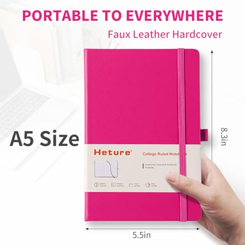 Heture Hardcover Notebooks, 6 Packs A5 Lined Journals Notebook for Writing 160 Pages, 8.2 x 5.5 inch, 6 Colors Classic Ruled Notebooks for College/Work/Travel (Fuchsia, 1 Pack) - color: Fuchsia, size: 1 Pack