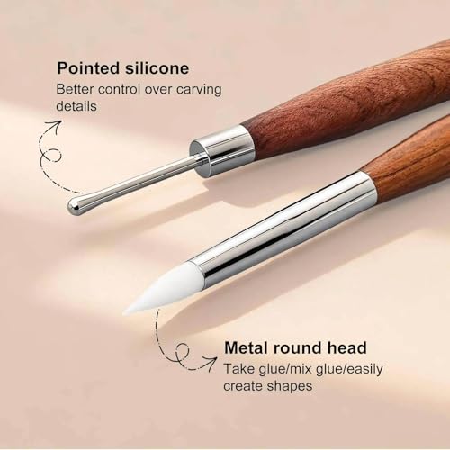 5Pcs Dual-Ended Nail Art Sculpting Tools Silicone Nail Tools for 3D Gel Carving Embossing Gel Mixing Chrome Powder Application Flower Dotting Manicure Design Pen