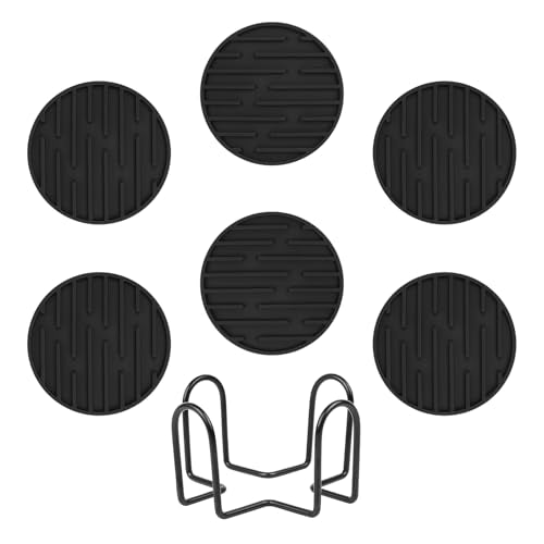 Silicone Coasters for Drinks Coaster Set of 6 pcs Cup Coasters with Holder for Coffee Table for Home Decor for Kinds of Cups Cute Tabletop Protection Suitable Gift for Friend Rubber Drink Coaster Set - color: Colors