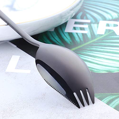 Buyer Star Sporks 6-pack 18/8 Stainless Steel Sporks for Everyday Household Use, 7.6-Inch / 1.6-Ounce/Ice Cream Spoon & Salad Forks, Fruit Appetizer Dessert (Black)