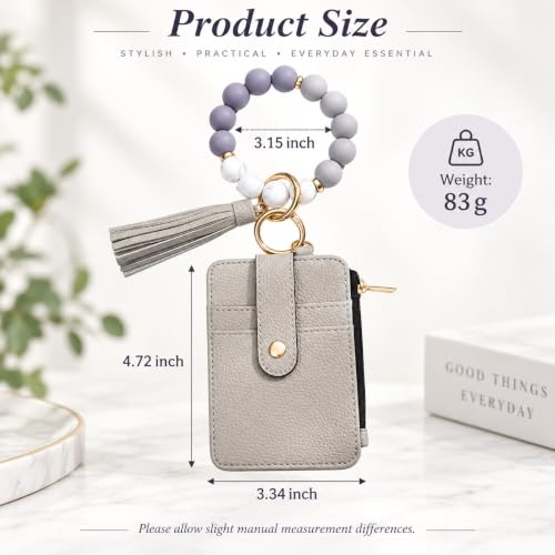 Boho Beaded Wallet Wristlet Keychain Card Holder Tassel Purse - color: A6:gray