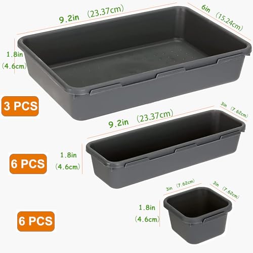 Kutesna 15PCS Interlocking Drawer Organizer, Plastic Desk Organizers Set - color: Black, size: 15 pieces