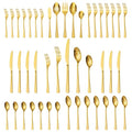 45 Piece Gold Silverware Set with Serving Utensils, 18/10 Stainless Steel - color: Gold, size: 45-Piece