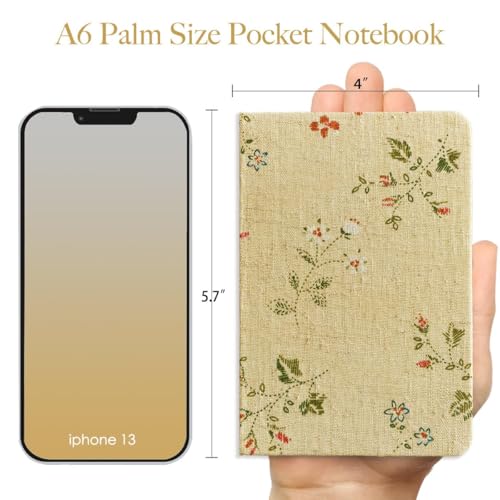 Pocket Notebook, Floral Linen Journal, Similar Embroidered, Notebooks 4x6, Lay Flat Sketchbook, A6 Notebook, Hardcover, Lined & Unlined Notebook, Apricot - color: A6-Floral Apricot