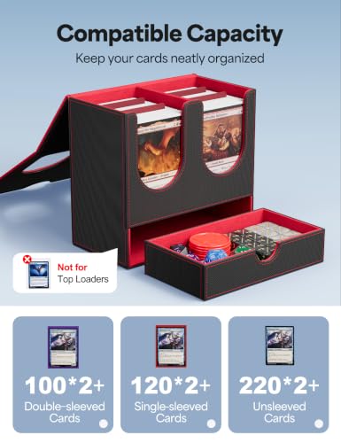 Card Deck Box with Dice Tray for MTG Commander Display(Black Red) - color: B-Black&Red