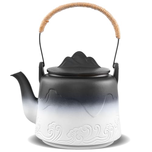 ZENS Ceramic Teapot with Infuser, 33.8oz Japanese Teapot for Loose Leaf Tea - color: Black/White, size: 33.8oz Teapot