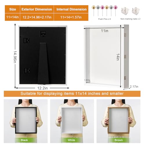 11x14 White Deep Shadow Box Picture Frame with HD Clear Glass - color: White, size: 11x14