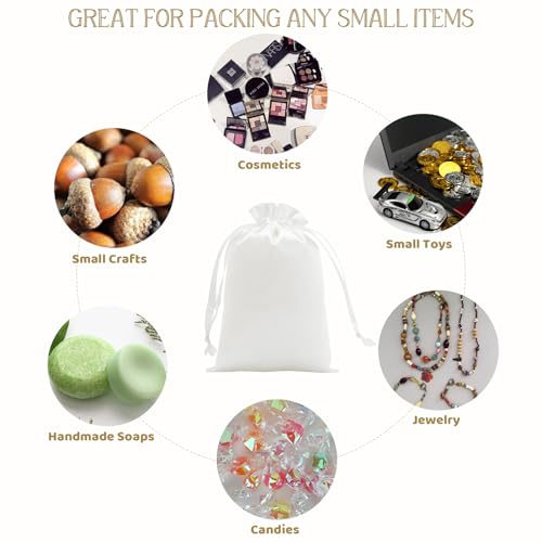 30Pcs Small Satin Gift Bags, 4x6 White Cloth Drawstring Pouch - color: White, size: 4×6 in