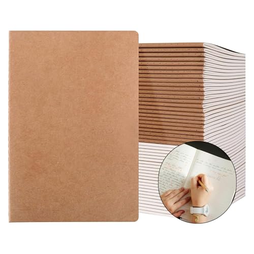 50 Pack A5 Lined Kraft Notebook Journals 8.3x5.5 In，Travel Journals Notebooks Bulk，Subject Notebooks 34 Sheets 68 Pages for Writing School Office Supplies (Lined-50 Pack) - size: Lined-50 Pack