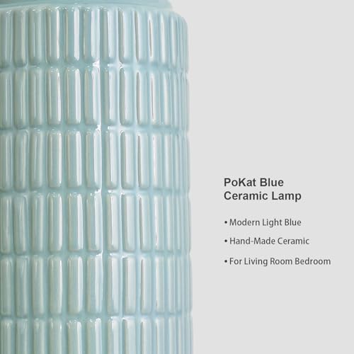 PoKat 23" Light Blue Table Lamps Set of 2, Modern Bedside Lamps for Bedroom, Coastal Ceramic End Table Lamps for Living Room, Ocean Nightstand New Home Decor Lamps - color: Light Blue