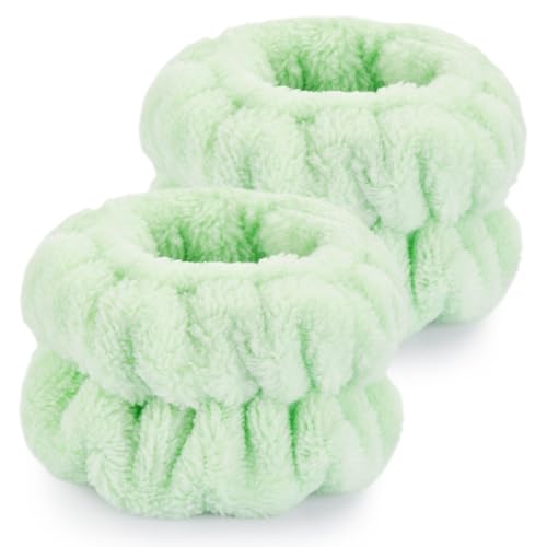 Dorbetar 2 Pcs Wrist Bands for Washing Face, Microfiber Wrist Towels for Washing Face, Spa Wristbands for Washing Face, Face Wash Wristbands, Arm Bands for Washing Face for Woman and Children - color: A-Green, size: 2 Count (Pack of 1)
