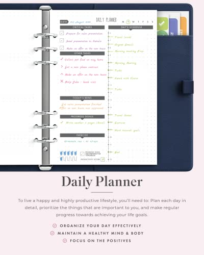 LUX PRO A5 - Daily Planner & appointment diary 2024 - Gratitude journal, wellness journal & Undated weekly planners and organisers - Desk journals for women & men - LUX Productivity (Blue - Midnight) - color: Blue - Midnight