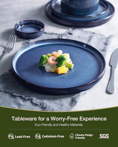 Famiware Star Stoneware Dinnerware Sets for 8, Reactive Glaze Plates, Bowls - color: Nebulas Blue