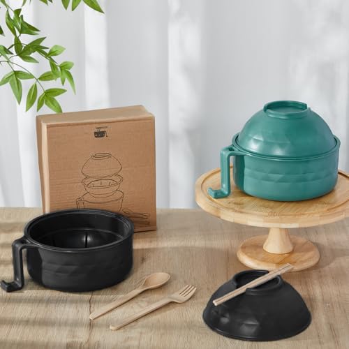 2 Sets 40 oz Microwave Ramen Bowl with Handles, Black,Dark Green - color: Black,Dark Green