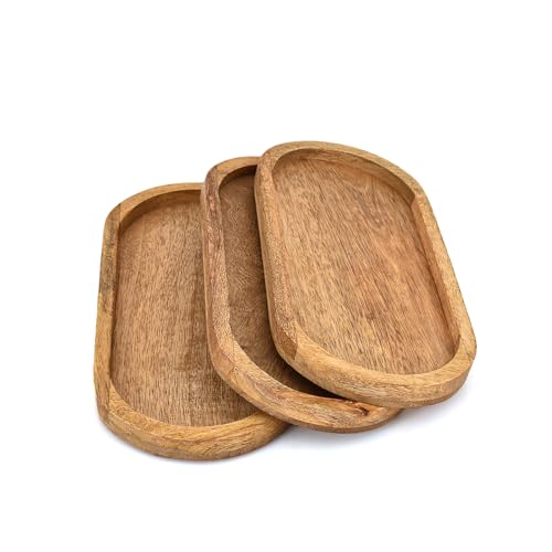 Platters Mango Wood Natural Wood Serving Platters Set with Lip Oval for Food Holder/BBQ, Serve Cheese, Sushi (11" X 5" X 0.75")