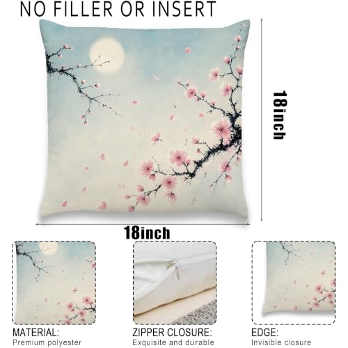 Cherry Blossom Pillow Cover 18 x 18 Inches, Moon Branch Decor - color: Blush Blossom