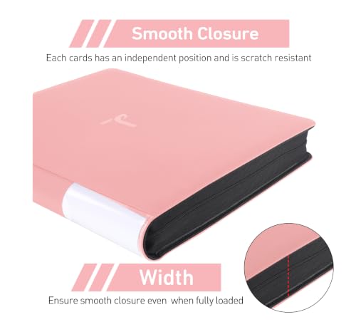 Top Loader Binder 16 Pocket, Holds 640+ Cards in 3" x 4" Toploaders, Ringless 20 Double-Sided Sleeves, Side-Loading, Spine Label with Maker Pen Toploader Binder for TCG, MTG, Sports Cards - color: Light Pink, size: 16-Pocket, Holds 640 Cards