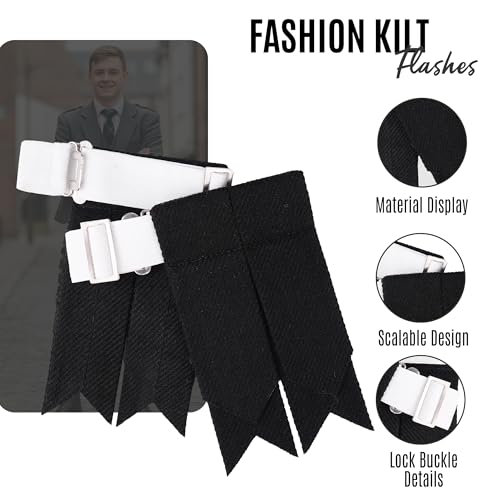 EZE Kilt Flashes for Men with Heavy Buckle Adjusters, Plain & Tartan Kilt Sock Flashes Acrylic Wool - color: Black