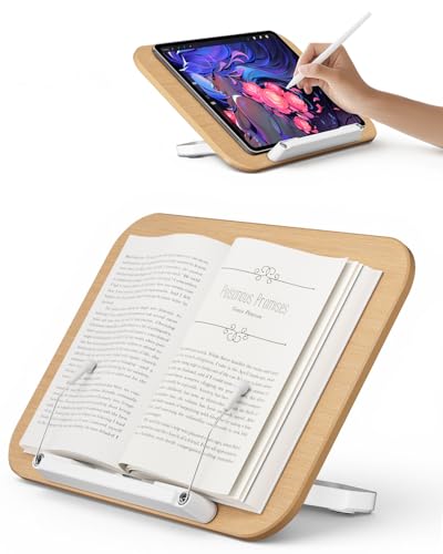 SupeDesk Adjustable Book Stand for Reading, Book Holder with 13 Height Levels, Hands-Free Desktop Book Stand with Page Clips, Foldable Book Stand for Textbooks, Cookbooks, Tablets & Study