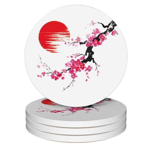 Drink Coasters Set of 4,Cherry Blossom Japanese Painting Coasters for Drinks Ceramic Coasters with Cork Bottom for Kinds of Mugs and Cups,Home Decor,4'' - color: Cherry Blossom Japanese Painting
