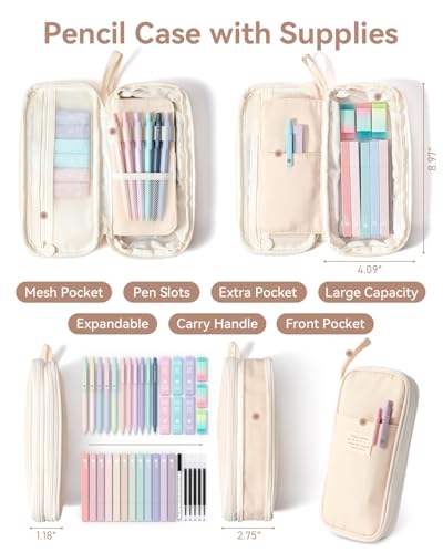 Four Candies School Supplies with Cute Pencil Case, 39ct, Cream - color: Cream, size: 39 Count (Pack of 1)