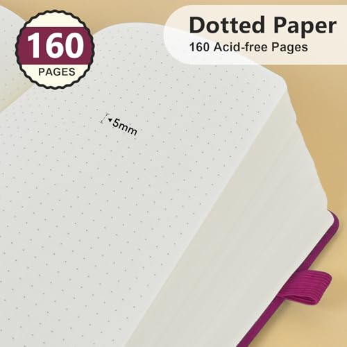 Dotted Journal 5.9"×8.5", 160 Pages Dot Grid Notebook, Bullet Journaling - color: Wine red, size: Dotted Page
