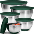Priority Chef Premium Mixing Bowls With Airtight Lids Set, Thicker Stainless Steel Mixing Bowl Set, Large Prep Metal Bowls with Lids, Nesting Bowls for Kitchen, 1.5/2/3/4/5 Qrt, Green - color: Green