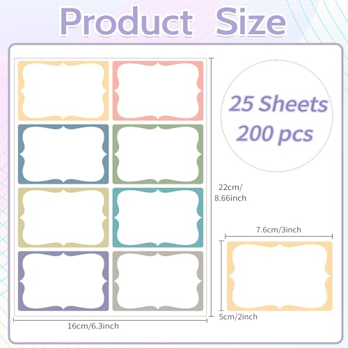 Starboling Name Tag Stickers, 200 Pcs 3"x2" Multicolor Plain Labels With Colorful Border for Office, Meeting, School and Home - color: Multicolor