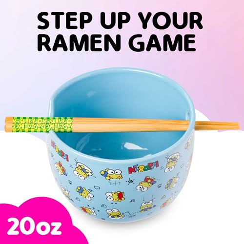 Silver Buffalo Sanrio Hello Kitty Fishing, Ramen Bowl with Chopsticks, 20oz - color: Keroppi Pattern, size: 20 Ounces (No Spoon)