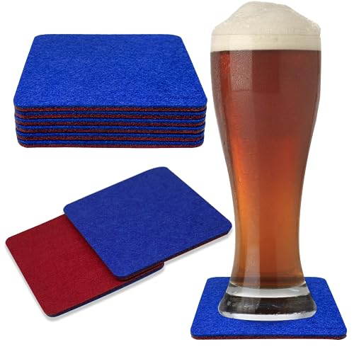 A&A Wonders Premium Felt Coasters for Drink, Two-Tone Reversible, Absorbent Felt Protects Furniture, Table, Anti Slip, Suitable for Drinks & All Table Types (Wine Red/Royal Blue, Square 6 Pack) - color: Wine Red/Royal Blue, size: Square 6 Pack
