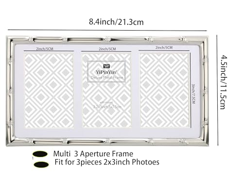YiPinYin 3-2x3'' Silver Multi Metal Picture Frames 3 setion frame 2pack, Bamboo Detail Silver Plated Nurse Photo Frames 3-2x3'' Baby frames With Soft Velvet Backing for Desktop and Wall Décor - color: Silver, size: 3-2x3Inch 2PK
