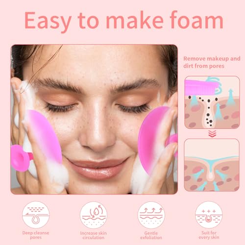 5 Pcs Mini Exfoliating Brush Set - 2 Pcs Silicone Facial Cleansing Brush and 3 Pcs Lip Scrub Brush
