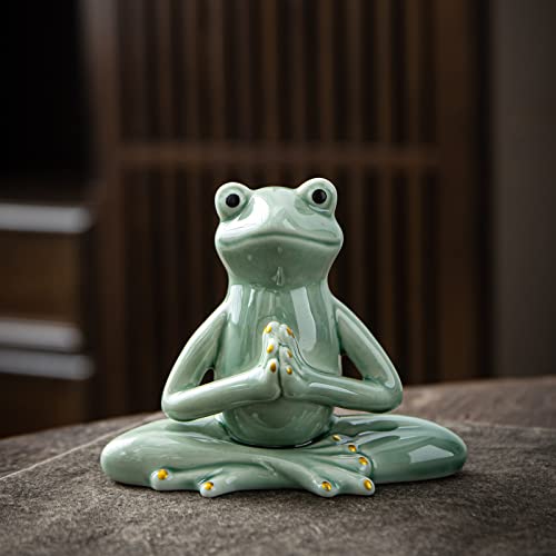 OwMell Ceramic Zen Frog Decor, Yoga Pose Meditation Frog Staute Figurine - style: Prayer