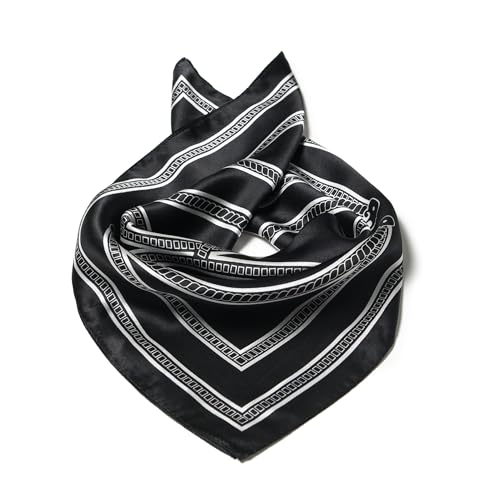 100% Mulberry Silk Scarf - 21" Square Lightweight Neckerchief, Gift Packed - color: Black-3