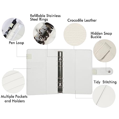 A6 Crocodile Budget Binder 2 Pcs - PU Leather Notebook With Hidden Snap Buckle, Small 6 Ring Refillable Journal, Black & Beige - color: Black & Beige, size: A6