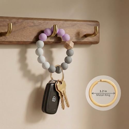 BIHRTC Key Ring Bracelet Car Keychain Holder Wristlet Silicone Women Beaded Bangle Chains - color: Eye Lavender Purple