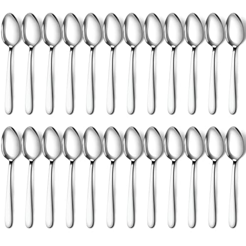 Pleafind Dinner Spoons - 24 Pcs 7.4 Inch Spoons Silverware, Stainless Steel Silverware Spoons, Silverware Spoon for Home, Kitchen, Restaurant, Mirror Polished & Dishwasher Safe - size: 24P 7.4'' Silver Dinner Spoons