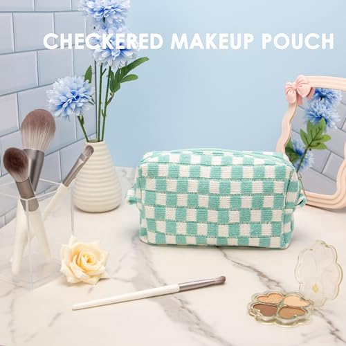 Checkered Makeup Bag for Purse, Small Travel Cosmetic Pouch,Arctic Blue - color: Arctic Blue