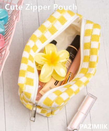 PAZIMIIK Checkered Makeup Bag for Purse, Small Travel Cosmetic Pouch,Yellow - color: Yellow