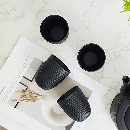 Japanese Tea Set with Teapot and Tea Cup Set for 4 (Black) - color: Black